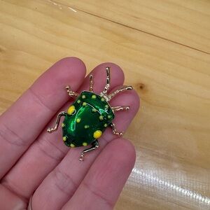 Green and Yellow Gold Toned Beetle Brooch
